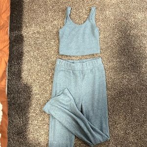 Three piece Sherpa set with cropped tank, wide leg pants, and cardigan.